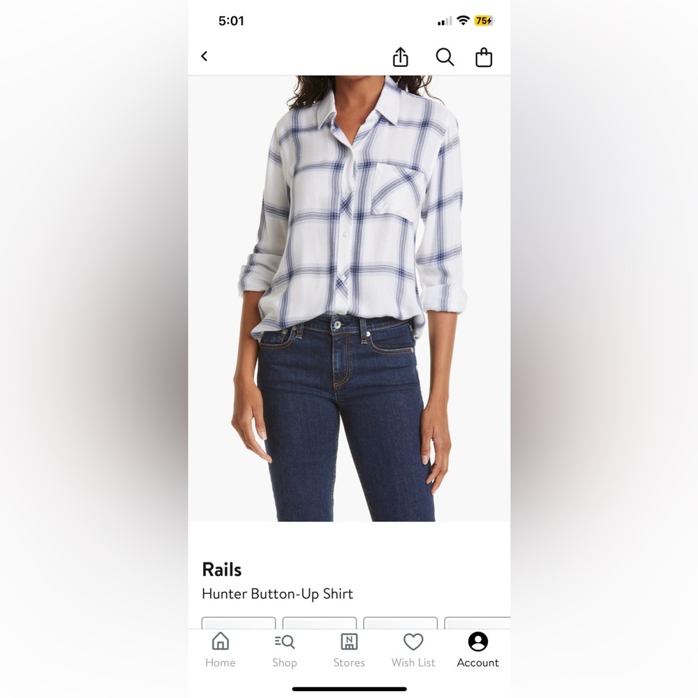 NEW Rails Hunter Button-Up Shirt. White Navy plaid shirt. Women’s size XX-L. - Picture 8 of 9
